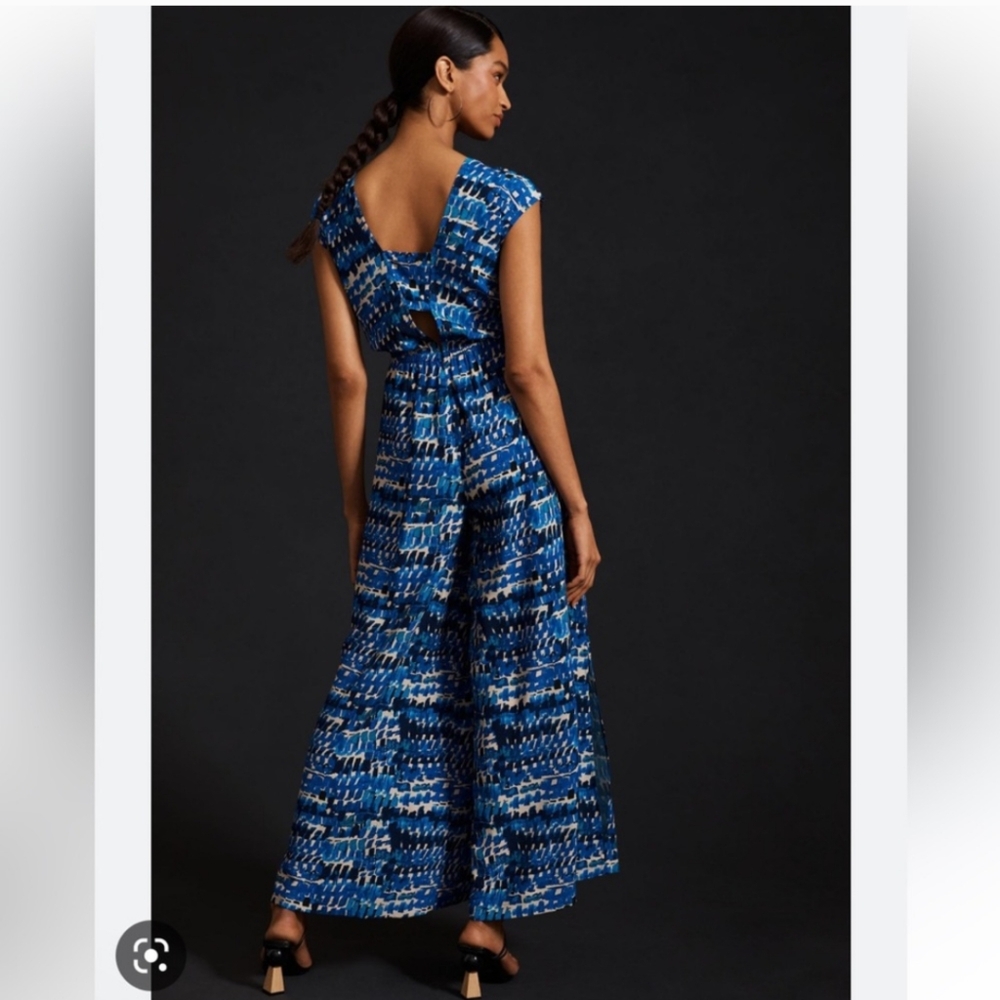 Anthropologie Blue and Black V-Neck Jumpsuit NWT XS - Picture 3 of 7